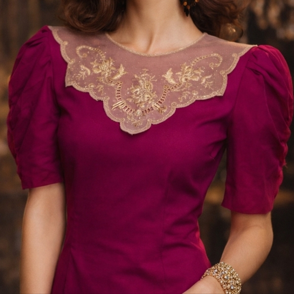 Sonia Rykiel Vintage Shift Dress Pink Lace Collar Cotton XS Rare Parisian Chic - Picture 6 of 6